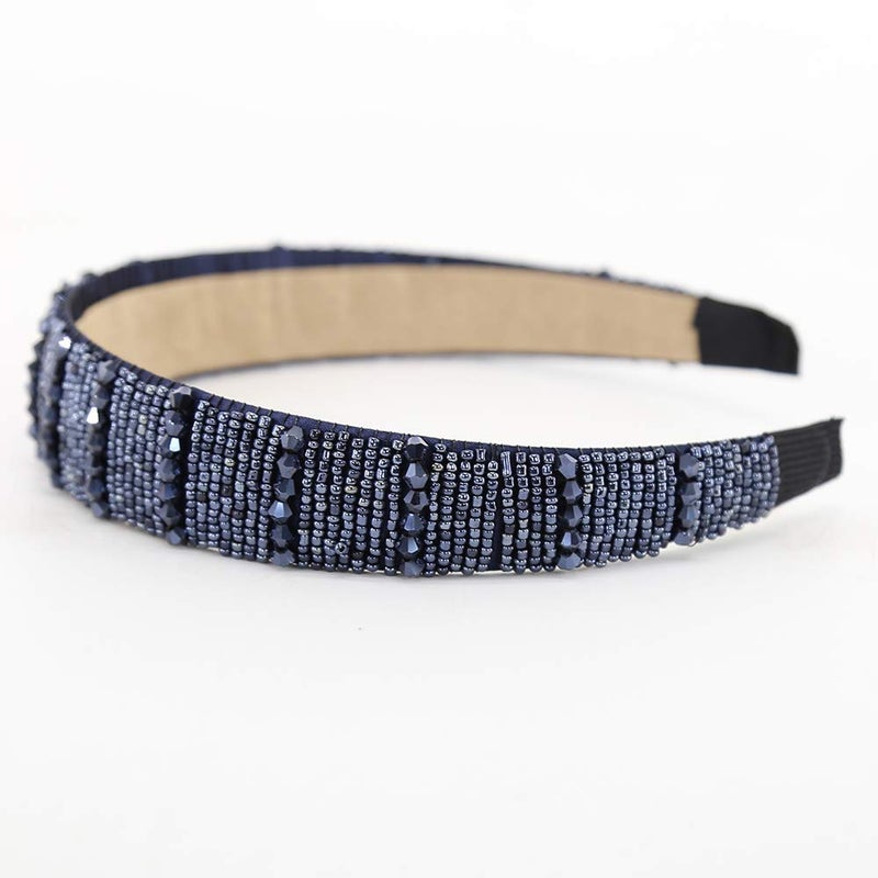 BTWTRY Navy Blue Broadside Hand Made Crystal Headband Fashion Lssuing Boutique Press Hair Headband for Woman and Girl Hair Accessories (Navy Blue) - Image 2